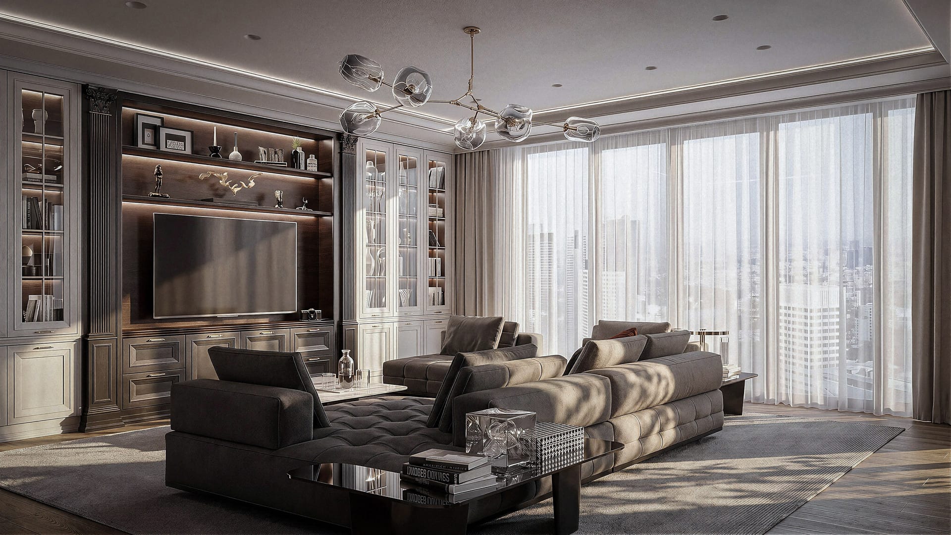 Neoclassical living room, residential interior design, UK