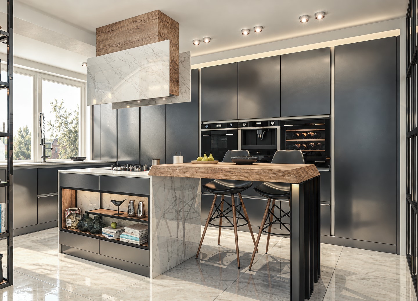 3D visualisation of the F_OC kitchen: a photorealistic colour render