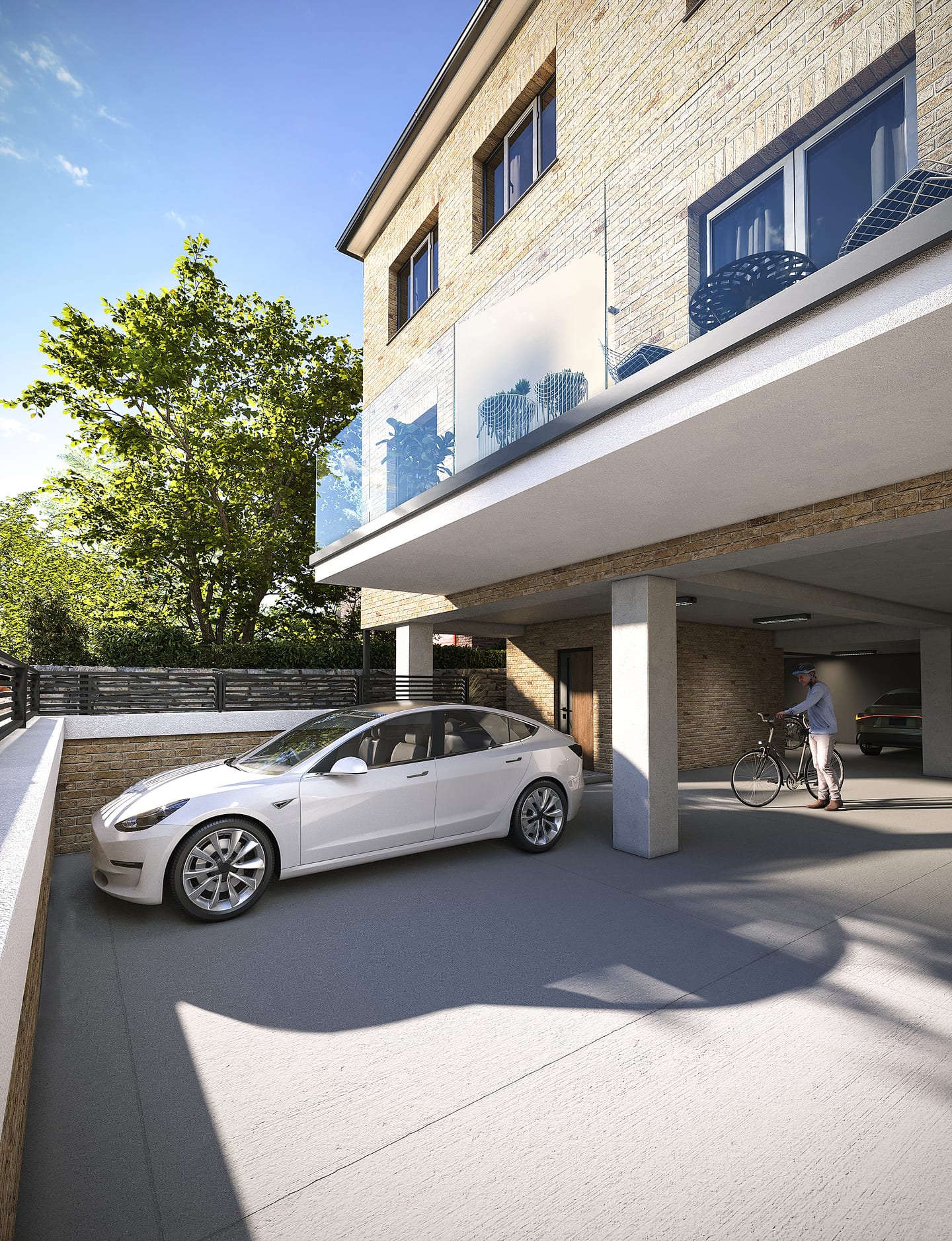 New residential development in Luton: finished CGI of the façade, parking and shared areas